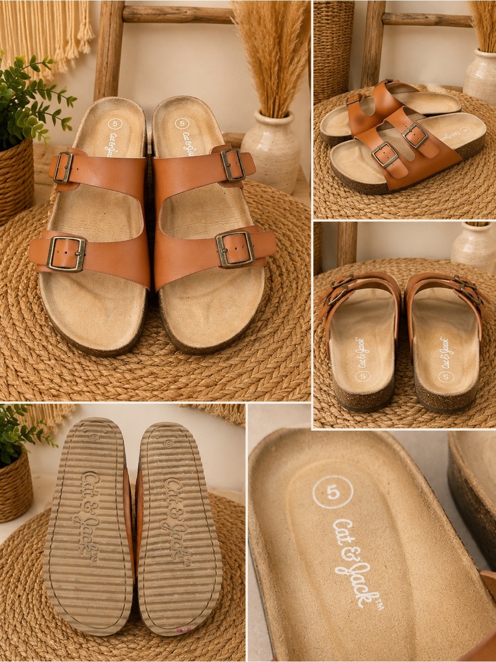 Cat & Jack Kids Brown Double-Buckle Slide Sandals